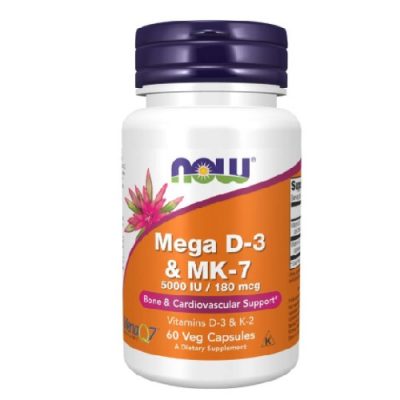 Mega D-3 & MK-7 – 5000UI/180mcg – 60 Cápsulas Vegetais – NOW